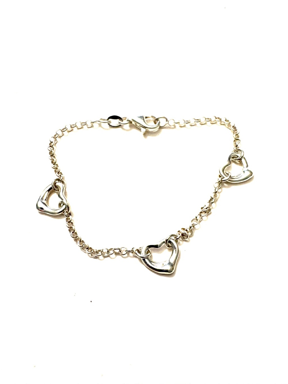 FASHION JEWELRY Vintage Open Hearts Chain Link Sterling Silver Bracelet